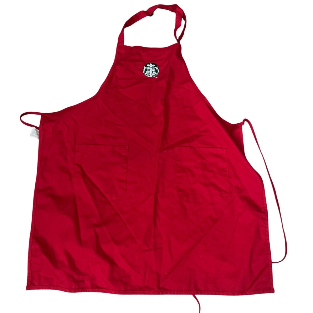Starbucks Barista Holiday Red Apron Embroidered Siren Logo Two Pocket Unisex